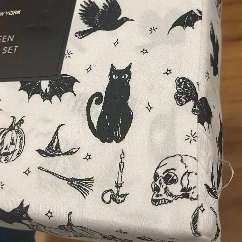 Cynthia Rowley Halloween Gothic Toile Black Cat Pumpkin Sheet Set (Queen)
